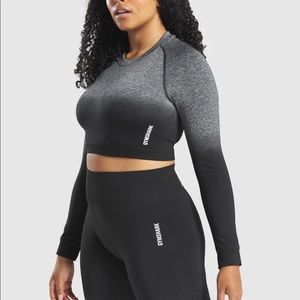 Gym Shark Adapt Grey and Black Ombré Seamless Long Sleeve Crop Top (never worn)